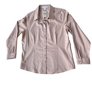 Coldwater Creek No-Iron Button-Up Shirt womens casual long sleeve tan Size PL 14